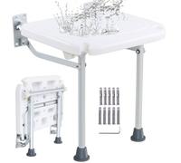 VEVOR Siège de Douche Pliable en PE, 40x37,5 cm Déplié, Tabouret de Douche à Fixation Murale, Capacité de Charge 226,8 kg, Peu Encombrant, pour Personnes Âgées, Femmes Enceintes, Salle de Bain, Entrée