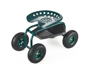 VEVOR Siège de Jardin Roulant, Tabouret de Jardinage sur Roues Robuste avec Panier de Rangement à Outils, Capacité de Charge 136 kg, Chariot avec Siège pour Désherbage, Plantation, Terrasse, Extérieur