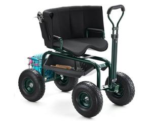 VEVOR Siège de Jardin Roulant, Tabouret de Jardinage sur Roues Robuste, Hauteur Réglable, Capacité Charge 181 kg, Chariot à Siège Pivotant à Dossier, pour Désherbage, Plantation, Terrasse, Extérieur