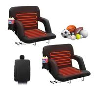 VEVOR Siège de stade double chauffant avec support dorsal, siège de gradin large chauffant à 3 niveaux, rembourré pliable avec crochet, poche, porte-gobelet, pour événement sportif, concert, 2 pcs