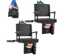VEVOR Siège de stade pliable, 2 pcs, chaise de gradin avec accoudoir, support dorsal et coussin épais, chaise de stade rembourré avec bandoulière, crochets, porte-gobelet, pour événement sportif, noir