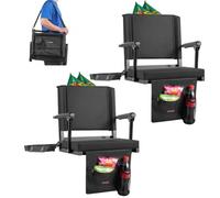 VEVOR Siège de stade pliable, 2 pcs, chaise de gradin avec accoudoir, support dorsal et coussin épais, chaise de stade rembourré avec bandoulière, crochets, porte-gobelet, pour événement sportif, noir