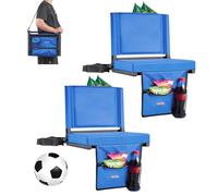 VEVOR Siège de stade pliable, 2 pcs, chaise de gradin avec dossier et coussin épais, chaise de stade rembourré avec bandoulière, crochets, porte-gobelet et poche latérale, pour événement sportif, bleu