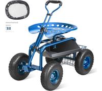 VEVOR Siège de jardin roulant pivotant 360° - Tabouret sur roues 25,4 cm, poignée extensible, bleu