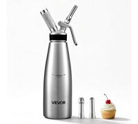 VEVOR Siphon Chantilly 1 L Distributeur de Crème Fouettée SANS CARTOUCHE | Pour Cafés Pâtisseries Amateurs, En Acier Inoxydable 304, Appareil à Chantilly N₂O sans Fuite, Avec 3 Embouts Décoratifs