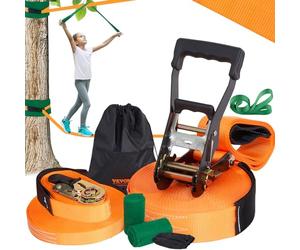 VEVOR Slackline 18,3 m Sangle d'Équilibre Charge 226,8 kg Jeu Complet avec Protecteur d’Arbres Entraîneur de Bras Configuration Facile Parcours d’Équilibre pour Enfants Adultes Débutants et Avancés