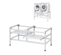 VEVOR Socle Machine à Laver 1230x635 cm Support Lave-Linge Double Plateau, Charge 267 kg, Base Piédestal de Laveuse 4 Pieds Réglables, Acier Carbone, pour Buanderie Facilite Drainage Soulever Sécheuse
