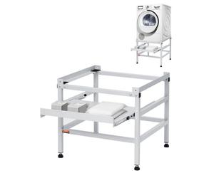VEVOR Socle Machine à Laver 640x635 cm Support Lave-Linge avec Plateau, Charge 136 kg, Base Piédestal de Laveuse 4 Pieds Réglables, Acier Carbone, pour Buanderie Faciliter Drainage Soulever Sécheuse