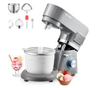 VEVOR Sorbetière 1,7 L, Robot Pâtissier à 6 Vitesses, avec Écran Numérique LED et Minuterie, Palette de Mélange, Crochet Pétrisseur, Protection Anti-éclaboussures, pour Yaourt Glacé Sorbet Glace, Gris