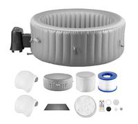 VEVOR Spa Gonflable Rond Capacité 6-8 Personnes, Bains à Remous d’Extérieur Portable 240x66 cm, avec 130 Jets Apaisants, Appui-tête, Éclairage LED, Housse, en PVC, Panneau de Commande Multifonction