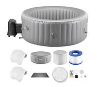 VEVOR Spa Gonflable Rond Capacité 6-8 Personnes, Bains à Remous d’Extérieur Portable 240x66 cm, avec 130 Jets Apaisants, Appui-tête, Éclairage LED, Housse, en PVC, Panneau de Commande Multifonction