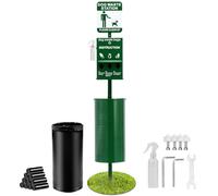 VEVOR Station Collecte Déjections Canines, Bouteille Lave-mains, Capacité Poubelle 43 L, 50 Sacs de Doublure, Distributeur de Sacs, 600 Sacs à Déchets, Élimination Crottes Canine Extérieur pour Parc