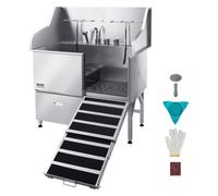 VEVOR Baignoire de Chien Acier Inoxydable, Baignoire de Toilettage pour Animaux de Compagnie 127,5 cm Station de Lavage Chat, avec Rampe, Panneau Filtre à Eau, Robinet, Pommeau de Douche, Porte Droite
