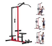 VEVOR Station de Musculation 2 en 1, Machine à Tirage Vertical avec Poulie Haute, pour LAT Pectoraux Triceps Gym Domicile, Siège Réglable sur 3 Niveaux, Rouleau sur 4 Niveaux, Charge Max. 227 kg