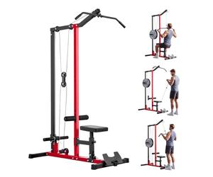 VEVOR Station de Musculation 2 en 1, Machine à Tirage Vertical avec Poulie Haute, pour LAT Pectoraux Triceps Gym Domicile, Siège Réglable sur 3 Niveaux, Rouleau sur 4 Niveaux, Charge Max. 227 kg