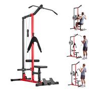 VEVOR Station de Musculation 3 en 1, Machine à Tirage Vertical avec Poulie Haute, pour LAT Pectoraux Triceps Abdos Gym Domicile, Siège Réglable sur 3 Niveaux, Rouleau sur 4 Niveaux, Charge Max. 181 kg