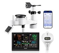 VEVOR Station Météo Sans Fil WiFi 7 en 1, Station Météo Solaire Intérieur Extérieur, avec App, Écran VA 190,5 mm, Capteur, Thermomètre de Piscine, Humidité, Précipitations, Vitesse et Direction Vent