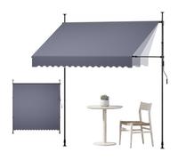 VEVOR Store Banne Manuel sans Perçage Auvent Rétractable 250 cm pour Terrasse et Balcon, avec Manivelle, Hauteur Réglable 210-310 cm, Barres Latérales Réglables 110-150 cm, Angle 0°-90°, Gris Foncé
