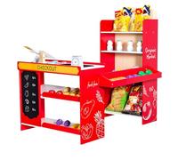 VEVOR Supermarché Enfant, 72 x 90 x 89 cm, Marchande Enfants, Jeu d'Épicerie, Magasin en MDF avec Sac de Courses, Tapis Roulant, Scanner, Caisse Enregistreuse, pour Garçons et Filles de 3 Ans et Plus