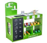 VEVOR Supermarché Enfant, 81,5 x 30,7 x 85 cm, Marchande Enfants, Jeu d'Épicerie, Magasin MDF avec Sac de Courses, Tapis Roulant, Scanner, Caisse Enregistreuse, pour Garçons et Filles de 3 Ans et Plus