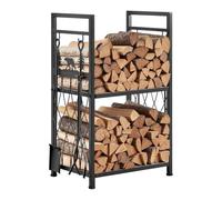 VEVOR Support à bois de chauffage à 2 niveaux, range-bûches d'intérieur, 455 x 330 x 765 mm, avec outils de cheminée, brosse, pelle, tisonnier et pinces, charge maximale 181,4 kg, pour poêle, foyer