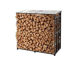 VEVOR Support à bois de chauffage avec toit incliné, range-bûches extérieur métal, 143 x 70 x 143 cm, capacité charge maximale 299,4 kg, abri de rangement thermolaqué, pour terrasse, cheminée, jardin