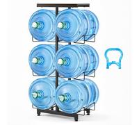 VEVOR Support de Bonbonne d'Eau 4 Niveaux Rack Double Rangée pour 6 Bidons, 11L et 19L, Cadre Robuste en Métal, Support de Rangement Pliable avec Poignée, pour Cuisine, Bureau, Salon, Noir et Marron