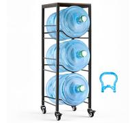 VEVOR Support de Bonbonne d'eau 4 Niveaux Rack pour 3 Bidons avec roulettes, 11L et 19L, Cadre Robuste en Métal, Support avec Étagère de Rangement pour Cuisine, Bureau, Salon, Noir et Marron