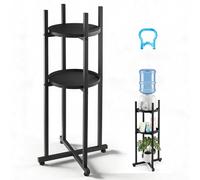 VEVOR Support de Bonbonne d'Eau, Rack de Rangement 2 Niveaux pour 1 Bidon, Cadre Robuste en Métal avec Étagère de Rangement Amovible, pour Cuisine, Bureau, Salon, Base Stable en Forme de Croix, Noir