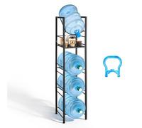 VEVOR Support de Bonbonne d'eau, Rack de Rangement pour 4 Bidons de 11L et 19L, 5 Niveaux avec Étagère de Rangement, Cadre en Métal, Pieds Réglables et Poignée, pour Cuisine, Bureau, Salon, Noir