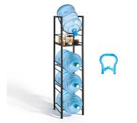 VEVOR Support de Bonbonne d'Eau, Rack de Rangement pour 4 Bidons de 11L et 19L, 5 Niveaux avec Étagère de Rangement, Cadre en Métal, Pieds Réglables et Poignée, pour Cuisine, Bureau, Salon, Noir