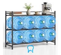 VEVOR Support de Bonbonne d'eau, Rack de Rangement pour 8 Bidons de 11L et 19L, 3 Niveaux 4 Rangées, Cadre en Métal avec Étagère de Rangement, pour Cuisine, Bureau, Salon, Design Incliné, Noir