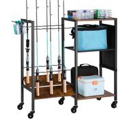 VEVOR Support de canne à pêche à 12 pôles, chariot mobile à roulettes pour canne à pêche, pour garage, maison, intérieur, pour rangement de boîtes de pêche, moulinets, accessoires, cadeaux pour hommes