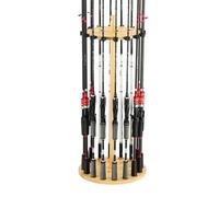 VEVOR Support de canne à pêche à 16 pôles, porte de canne à pêche ronde en bois pour rangement et organisation du garage, équipement peu encombrant, pour moulinets, accessoires, cadeaux pour hommes