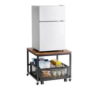 VEVOR Support de mini-réfrigérateur avec rangement, table de mini-réfrigérateur, avec chariot de rangement mobile et roues pivotantes, organisateur de frigo pour dortoir, maison, bureau, marron clair