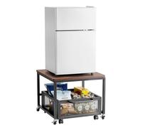 VEVOR Support de Mini-réfrigérateur avec Rangement, Table de Mini-réfrigérateur, avec Chariot de Rangement Mobile et Roues pivotantes, Organisateur de frigo pour dortoir, Maison, Bureau, Marron foncé