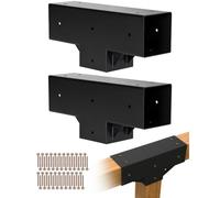 VEVOR Support de Pergola, Lot de 2, Support de Poteau Bois 92x92 mm, Kit Connecteur à 3 Voies Acier au Carbone, Forme T, avec Vis pour Poutres en Bois Standard Toit Plat, Banquet de Fête en Plein Air