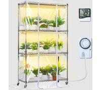VEVOR Support de plantes avec lumière de croissance, 4 niveaux, étagère de lumière de croissance LED 180 W avec couvercle & minuterie, lumière à 3 spectres, armoire de serre portable, étagère pour pla