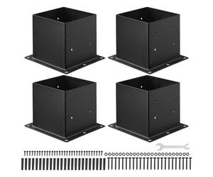 VEVOR Support de Poteau Bois de 89x89 mm, Base de Poteau, Lot de 4, Taille Interne 92x92 mm, en Acier au Carbone Robuste, Ancrage de Poteaux Stable pour Support Garde-corps Terrasse, Pavillon, Noir