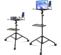VEVOR Support de projecteur avec roues Support pour ordinateur portable, hauteur réglable de 795 à 1710 mm, support de projecteur avec 2 étagères & support de téléphone en col de cygne, à l'extérieur/