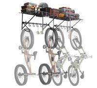 VEVOR Support de rangement pour vélo, 1600 mm, 4 porte-vélos avec 2 étagères, organisateur maison et de garage, charge 226,8 kg, support mural réglable personnalisable pour différentes tailles de vélo