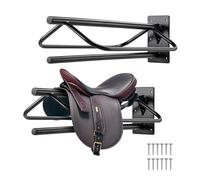 VEVOR Support de Selle Cheval, Lot de 2, Porte-Selle Anglais Western Portable avec Barre de Protection, en Acier au Carbone, Montage Mural, pour Rangement de Matériel d'Équitation, d'Équestre, Noir