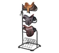 VEVOR Support de Selle Cheval, Porte-selle Anglais Western Autoportant, Niveaux Rotatifs, Rangement de Couverture et Coussin, pour Matériels Chevaux d'Équitation, Organisation de Sellerie, d'Écuries