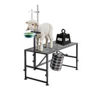 VEVOR Support de Traite pour Chèvre 272 kg Stand de Parage de Mouton Noir, pour Toilettage Pansage Onglons de Bétail, avec Mangeoire, Têtière Réglable, Panier, Plateforme Métallique, 119,5x58,4 cm