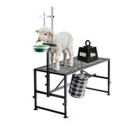 VEVOR Support de Traite pour Chèvre 272 kg Stand de Parage de Mouton Noir, pour Toilettage Pansage Onglons de Bétail, avec Mangeoire, Têtière Réglable, Panier, Plateforme Métallique, 129,5x58,4 cm