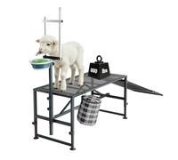 VEVOR Support de Traite pour Chèvre 272 kg Stand de Parage de Mouton Noir, pour Toilettage Pansage Onglons de Bétail, avec Rampe, Mangeoire, Têtière Réglable, Panier à Outils, Plateforme Métallique