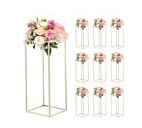 VEVOR Support Fleur Mariage Colonne Lot de 10 Support Fleur Centre de Table Mariage 60 cm Présentoir Floral Rectangulaire pour Fêtes, Anniversaires, Décoration Intérieure, avec Vis Dissimulées, Doré
