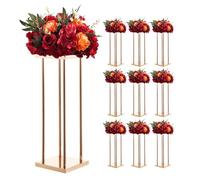 VEVOR Support Fleur Mariage Colonne Lot de 10 Support Fleur Centre Table Mariage 60 cm Présentoir Floral pour Fêtes, Anniversaires, Décoration Intérieure, avec Pieds Cylindre Panneau Métallique, Doré