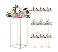 VEVOR Support Fleur Mariage Colonne Lot de 10 Support Fleur Centre Table Mariage 60 cm Présentoir Floral Rectangulaire pour Fêtes, Anniversaires, Décoration Intérieure, avec Panneau Métallique, Doré