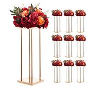 VEVOR Support Fleur Mariage Colonne Lot de 10 Support Fleur Centre Table Mariage 60 cm Présentoir Floral pour Fêtes, Anniversaires, Décoration Intérieure, avec Pieds Cylindre Panneau Métallique, Doré